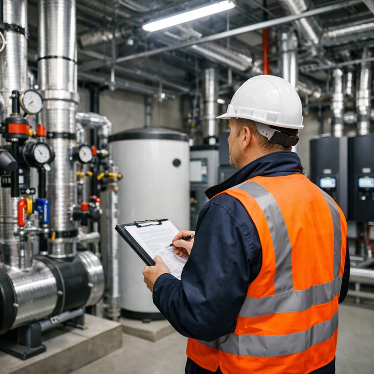 Professional Looking at Modern Mechanical Room in City